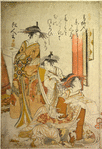 The oiran Segawa and Matsuto and attendants in the house called Matsubaya