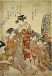 The oiran Hinatsuru and Chosonand attendants in the house called Choshiya