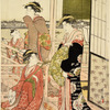 A party of merrymakers at a tea-house at Fukagawa on the bank of the river Sumida