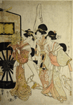 Procession of ladies accompanying the empress who is riding in a court carriage