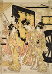 Procession of ladies accompanying the empress who is riding in a court carriage