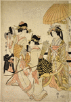 Procession of ladies accompanying the empress who is riding in a court carriage