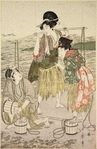 A young man and a group of salt water carriers on the sea shore