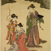 A young man and five women masquerading as the famous poets of the olden times. (Furyu Rokkasen)