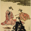 A young man and five women masquerading as the famous poets of the olden times. (Furyu Rokkasen)