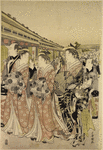 Oiran and attendants on parade in the Naka no cho, Yoshiwara
