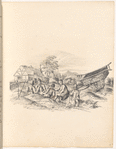 Ink rural scene with farmer and children