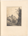 Mounted pencil landscape with ruins