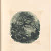 Mounted ink wash landscape with trees and footbridge