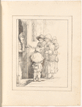 Ink drawing of man giving alms to the poor, signed “C.H.P”