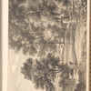 Mounted ink wash landscape with drinking and grazing cows