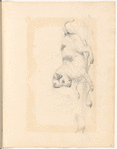 Pencil drawing of a puppy playing with a ball, signed “W”