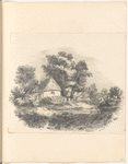 Mounted pencil landscape with cottage