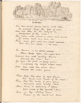 Manuscript copy of Felicia Hemans poem, “On the Ivy”; with two ink drawings, one labeled “Part of Kenilworth Castle 1824,” the other “Lamprey Monastery 1819”