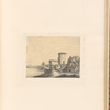 Mounted pencil drawing of a landscape with castle and lake