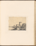 Mounted pencil drawing of a landscape with castle and lake