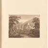 Mounted ink wash landscape with castle, trees and mountain