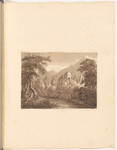 Mounted ink wash landscape with castle, trees and mountain