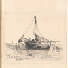 Mounted ink drawing of a beached sailboat, signed “L. Paget”