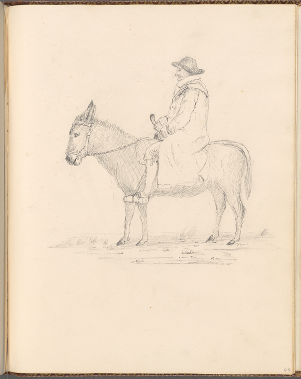 Pencil drawing of a man on a donkey