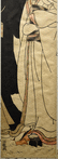 Lovers walking together under an umbrella in a snowstorm