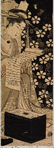 An oiran standing and another seated, reading a letter