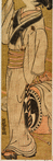 Two young women looking through a window in ajoroya at a juggler who is tossing up a ball and balancing a bowl on the end of a stick held in his mouth