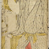 A woman on a balcony looking down at an itinerant vendo of tokuroten