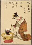 Lady cooking, chopsticks in hand
