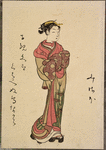Standing lady, iris pattern on kimono