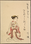 Seated lady looking right, fanning herself