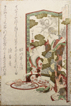 Two courtesans before a screen, one decorating a miniature rock garden