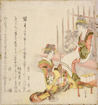 Two courtesans playing musical instruments  (Kokiu and shakuhachi)