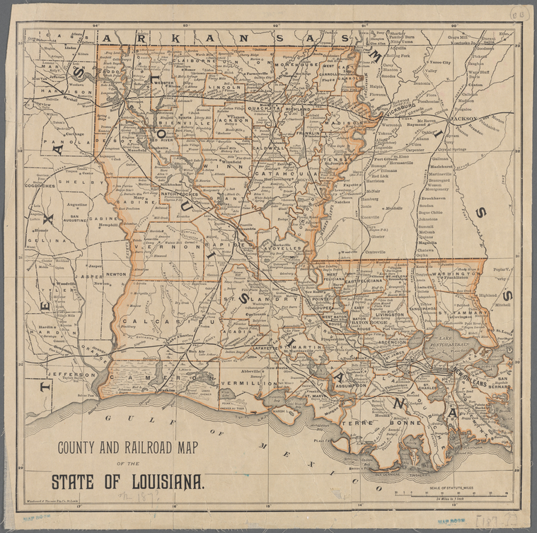 County and railroad map of the State of Louisiana - NYPL Digital ...