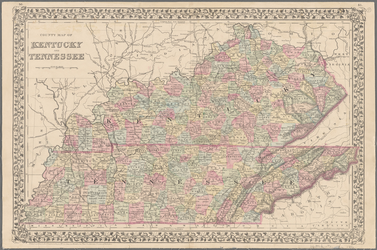 County map of Kentucky and Tennessee - NYPL Digital Collections