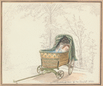 Toddler in wicker carriage