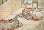 Court ladies in robes of state composing poetry