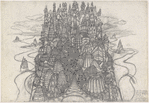 Act II: Candy kingdom backdrop sketch, titled "The Nutcracker, NYC Ballet, Nov. 27, 1964, Candy Kingdom, Act II, Drop"