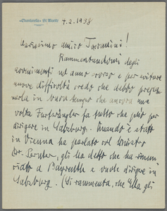 Correspondence relating to Toscanini's refusal on Feb. 16, 1938 to return to the Salzburg Festival