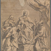 S. Augustin et S. François prostérnes aux pieds de la Vierge