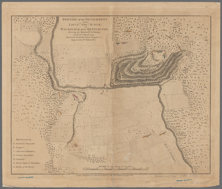 Position of the detachment under Lieut. Coll. Baum, at Walmscock near Bennington  1780