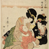 Two women playing with a small boy, whose clothing is so adjusted as to resemble the attire of a Buddhist priest