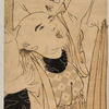 The oiran Miagi of Zoshiya watching a young mother and infant son