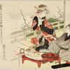 Seated man with dish; standing woman with pipe