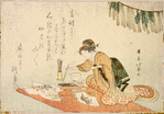 Woman drawing on fan