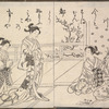 Two women listening to third playing a samisen