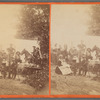 Group portrait with people seated at table and men on horses, Steubenville, Ohio