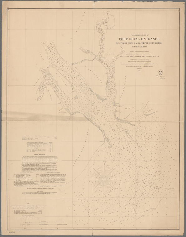 Preliminary chart of Port Royal entrance, Beaufort Broad and Chechessee ...