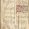Page of text with miniature on orange and green background