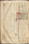 Page of text with miniature on orange and green background, f. 9v